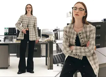 grove 체크 무늬 테일러드 자켓