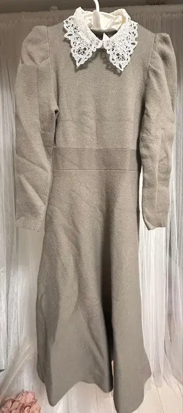 SNIDEL 모카 탈착식 옷깃 긴팔 니트 원피스