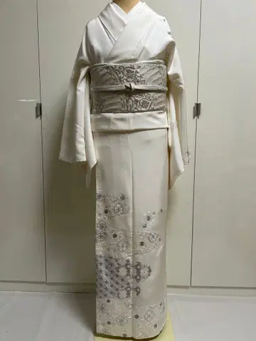 호몬기 화이트 클래식 패턴 기성 이중 기모노 기모노 자수 사이즈 L