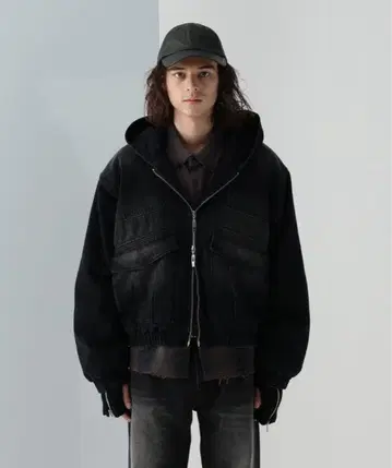 HARE 데님 누빔 후드 블루종 블랙