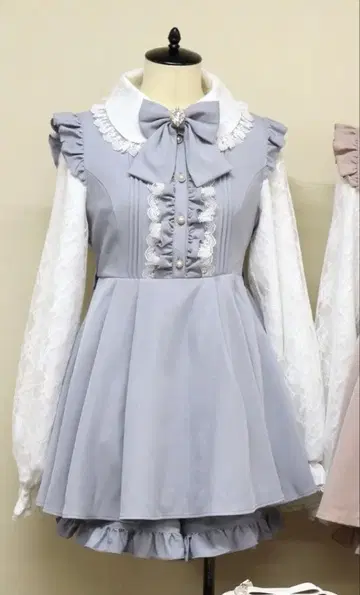 아마벨 레이스 소매 셋업 색스 블루