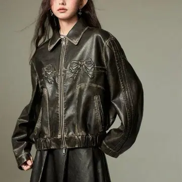 새상품 DIDDI MODA 가죽 자켓 셋업 가능 리본 블랙