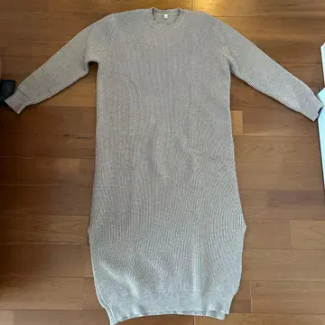 리브 편직 롱 원피스 베이지