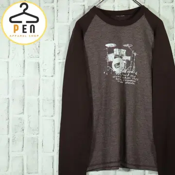 [레트로 구제 의류] 래글런 슬리브 T셔츠 링거넥 드럼 브라운 M