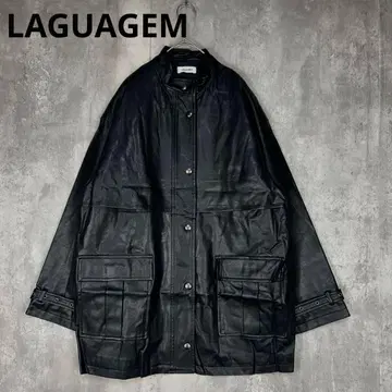 새상품급 LAGUAGEM 러그 가죽 오버 자켓 블랙 겨울