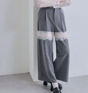 올리브 데 올리브 레이스 절개 와이드 슬랙스 팬츠 그레이