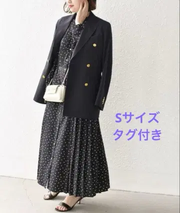 택 포함 쉽스 SHIPS 도트 밴드 카라 사이드 플리츠 원피스 S