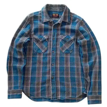 고품질 UES 웨스 선염 헤비 플란넬 셔츠 사이즈 3 네이비 체크