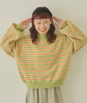 [ 택 포함 새상품 ] merlot 멀티 컬러 하이넥 보더 니트