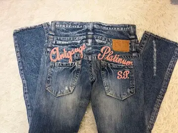 안트게이지 블루 데님 데미지 가공 자수 사이즈 L