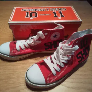 [ 미사용 ] 레드 하이컷 스니커즈 10