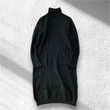 니트 원피스 터틀넥 포켓 있음 벨트 구멍 있음 긴팔 심플 F