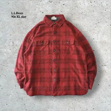 90s L.L.Bean 플란넬 셔츠 홍콩제 빨검 옴브레 체크 XL