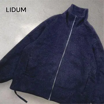 [ L 사이즈 ] LIDUM 샤기 모헤어 지퍼 블루종 네이비 모헤어 혼방