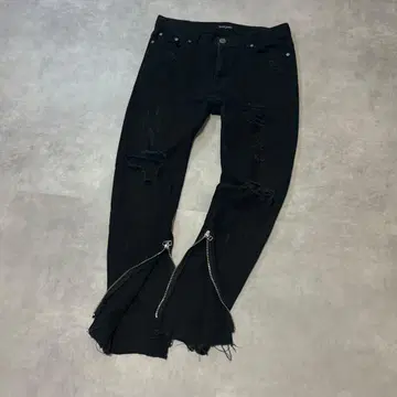 Y2K 00's 단케셰인 기믹 블랙 크러쉬 데님 지퍼 밑단