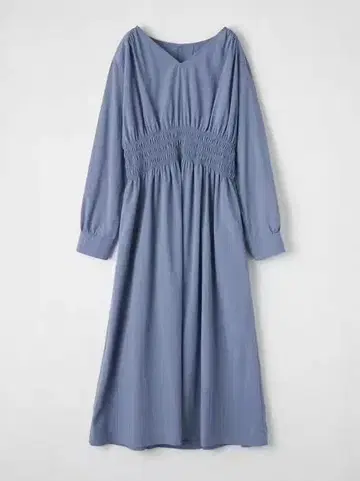 파란 V넥 셔링 롱 원피스