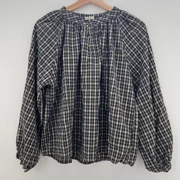 체크 무늬 코튼 혼방 긴팔 셔츠