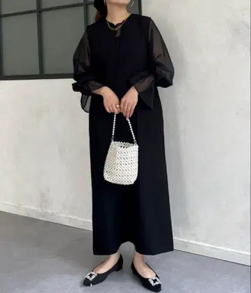 프로즈 베일 시어 블라우스 세트 키 넥 원피스