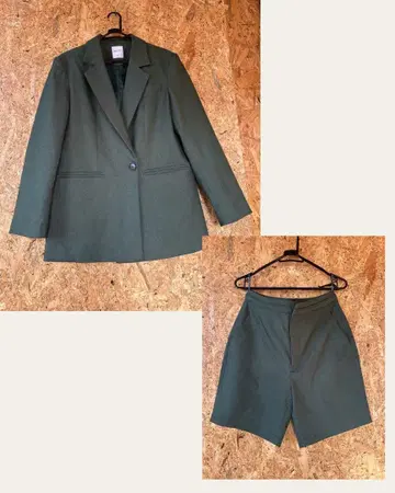 자켓 숏팬츠 셋업 올리브 그린