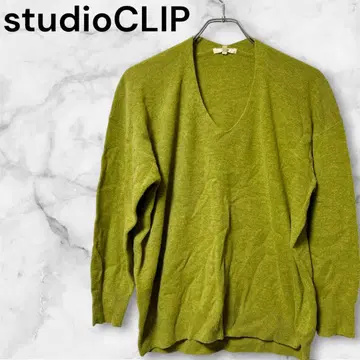 [ studioCLIP ] (L) 여성용 니트 스웨터 V넥 옐로우 그린