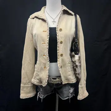 헤이세이 갸루 y2k 데님 자켓 타이트 베이지 페어리 그런지