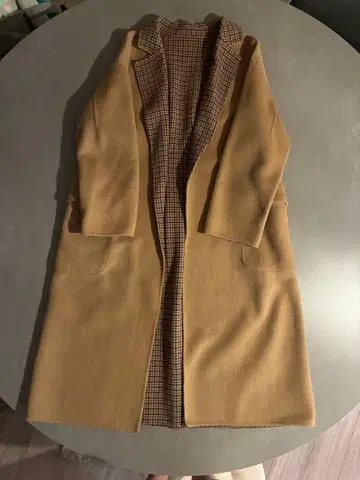 미라 오웬 무지 x 체크 w 페이스 2way 롱 코트 새상품급