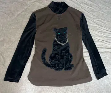 이탈리아제 고양이 자수 긴팔 상의 브라운