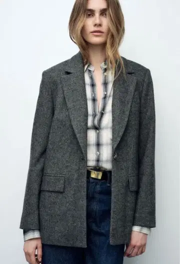 ZARA 헤링본 울 블렌드 스트레이트 블레이저