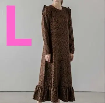 라지엠 원피스 자카드 프릴 꽃무늬 롱 기장 긴팔 여성용 L