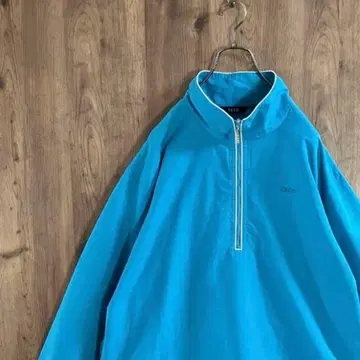 아이조트 풀오버 하프 지퍼 자수 로고 빅 루즈 얇은 소재 스카이블루 L1