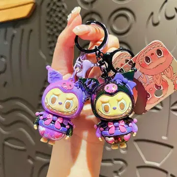 보라색과 블랙 LABUBU 러브러브 캐릭터 키링 2개 세트