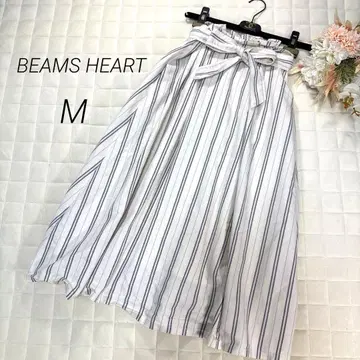 BEAMS HEART 플레어 롱 스커트 화이트 M 사이즈 리본
