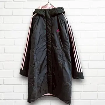 아디다스 블랙 롱 기장 코트 아우터 점퍼 스포티 후디