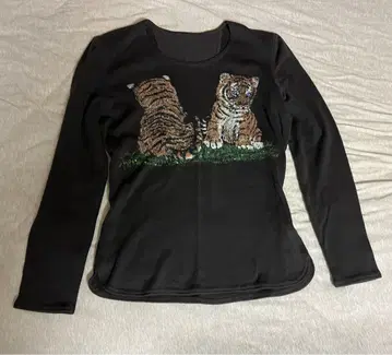 이탈리아제 호랑이 자수 긴팔 티셔츠 블랙