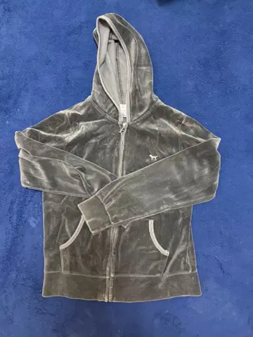 PINK 벨로아 풀 집업 후드티 그레이