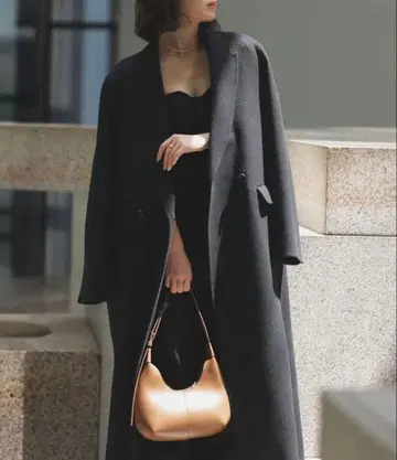 anuans 리버 롱 더블 포켓 체스터 코트 블랙 M