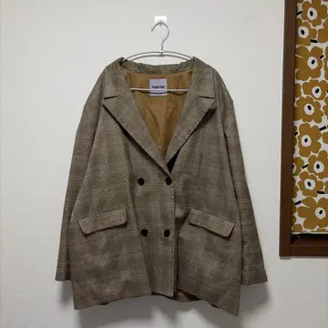 PUNYUS 4 체크 무늬 더블 브레스트 자켓