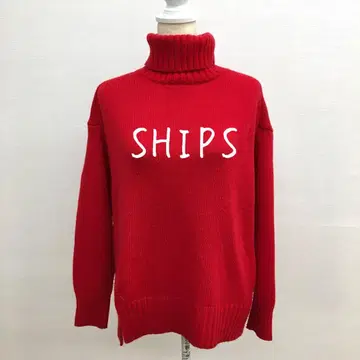 SHIPS 쉽스 터틀넥 니트 스웨터 사이드 슬릿 입 빨간색