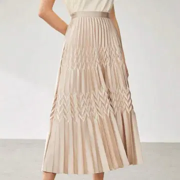 카키 플리츠 롱 스커트