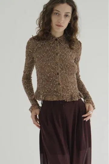 CLANE MIX MESH GATHER SHIRT