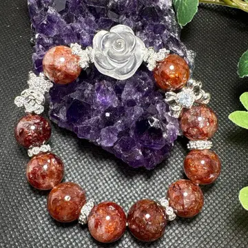 라키모나이트 인 쿼츠 수정 장미 베어 & 리본 부품