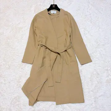 새상품급 유나이티드 애로우즈 노카라 코트 벨트 롱 베이지 울