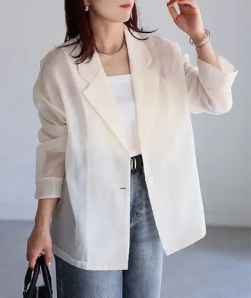 아이보리 시어 테일러드 자켓