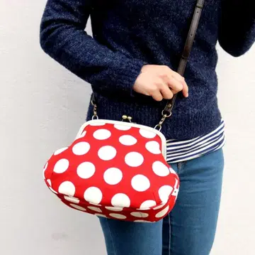 아야노코지 가마구치 숄더백 도트 무늬 레드 미니백 숄더