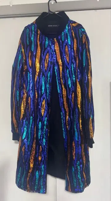 남성용 컬러풀 스팽글 롱 코트 슬림 L