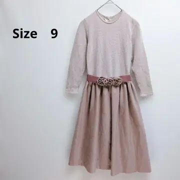 이소재 니트 원피스 무릎 기장 7부 소매 9호 꽃 모티브 리본