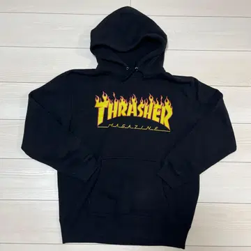 THRASHER 프레임 로고 블랙 후드티