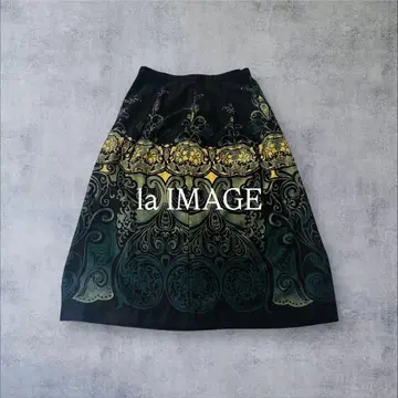 la IMAGE 꽃무늬 롱 스커트 골드 그린 블랙 13호 구제 의류