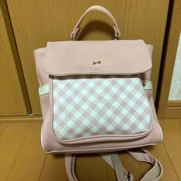 핑크 체크 무늬 백팩