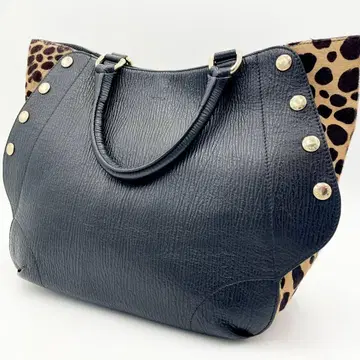 [ 새상품급 ] FURLA 훌라 레오파드 송치 가죽 토트백 블랙